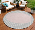 8' Silver And Pink Round Striped Washable Indoor Outdoor Area Rug