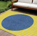 9' X 12' Yellow And Blue Striped Washable Indoor Outdoor Area Rug