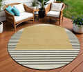 8' Gold Black And Beige Round Striped Washable Indoor Outdoor Area Rug