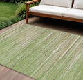 10' X 14' Green Beige And Ivory Striped Washable Indoor Outdoor Area Rug