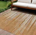 8' X 10' Brown Copper And Ivory Striped Washable Indoor Outdoor Area Rug