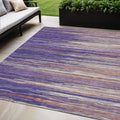 5' X 8' Purple Copper And Ivory Striped Washable Indoor Outdoor Area Rug