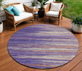 8' Purple Copper And Ivory Round Striped Washable Indoor Outdoor Area Rug
