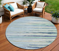8' Sky Blue Aqua And Gray Round Striped Washable Indoor Outdoor Area Rug