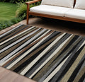 8' X 10' Black Brown And Ivory Striped Washable Indoor Outdoor Area Rug