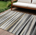8' X 10' Gray Ivory And Beige Striped Washable Indoor Outdoor Area Rug