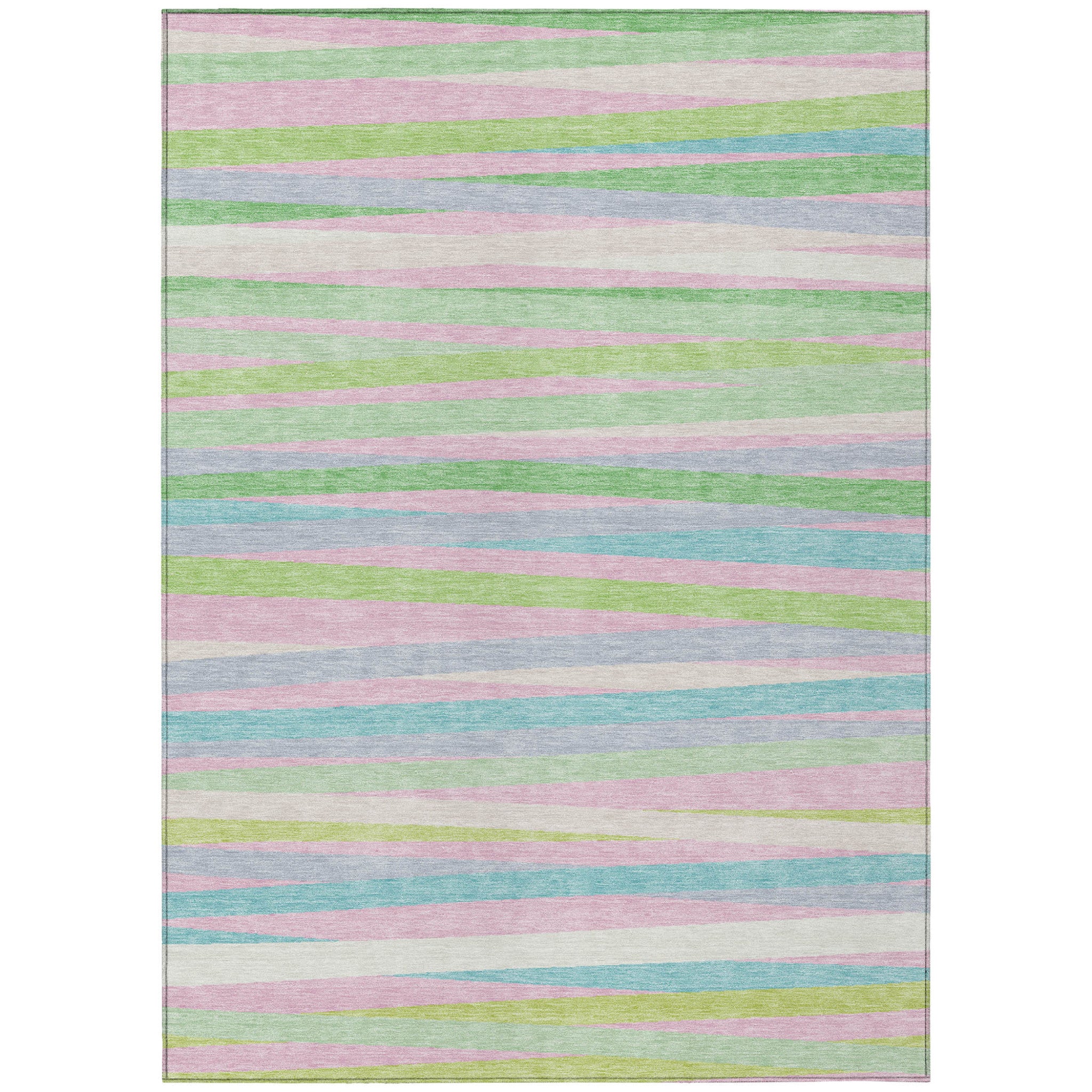9' X 12' Mint Green Pink And Blue Striped Washable Indoor Outdoor Area Rug