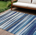 10' X 14' Navy Blue Ivory And Gray Striped Washable Indoor Outdoor Area Rug
