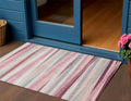 3' X 5' Pink Ivory And Gray Striped Washable Indoor Outdoor Area Rug
