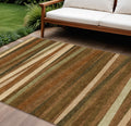 9' X 12' Brown Copper And Beige Striped Washable Indoor Outdoor Area Rug
