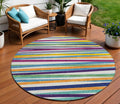 8' Blue Round Striped Washable Indoor Outdoor Area Rug