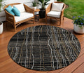 8' Black Ivory And Brown Round Striped Washable Indoor Outdoor Area Rug