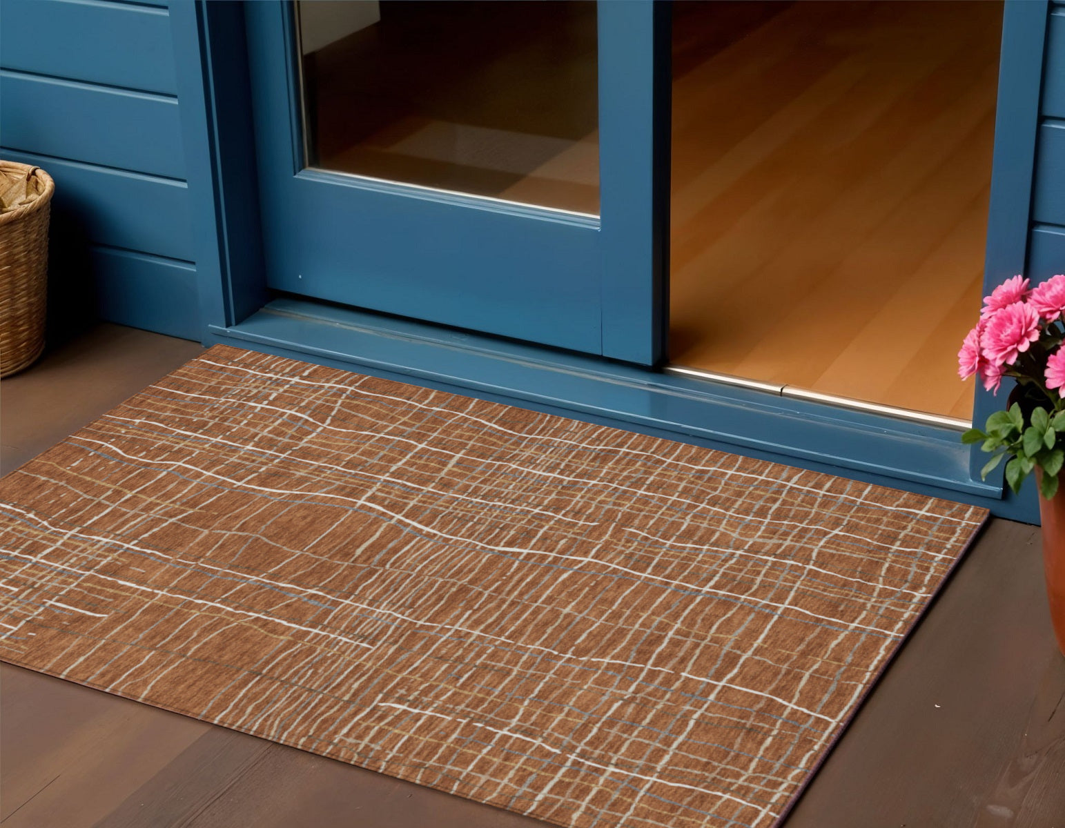 3' X 5' Brown Copper And Gray Striped Washable Indoor Outdoor Area Rug