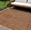 9' X 12' Brown Copper And Gray Striped Washable Indoor Outdoor Area Rug