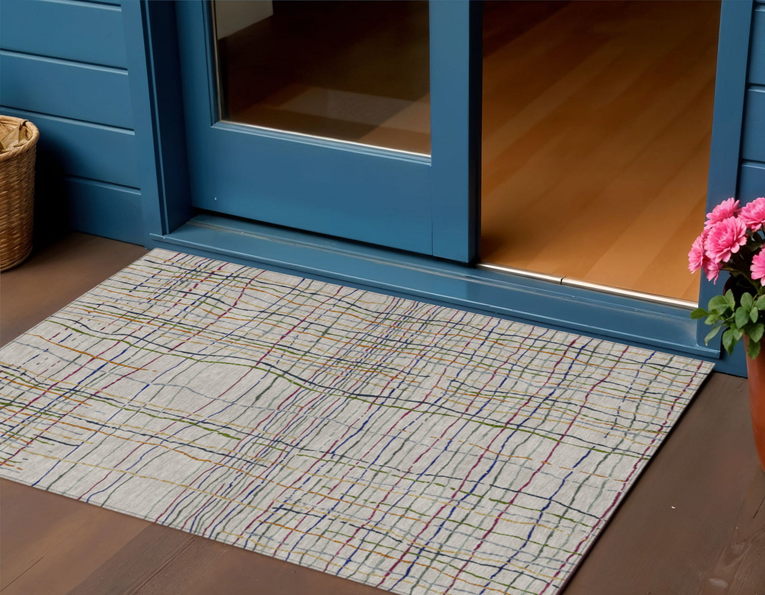 3' X 5' Ivory Pink And Copper Striped Washable Indoor Outdoor Area Rug