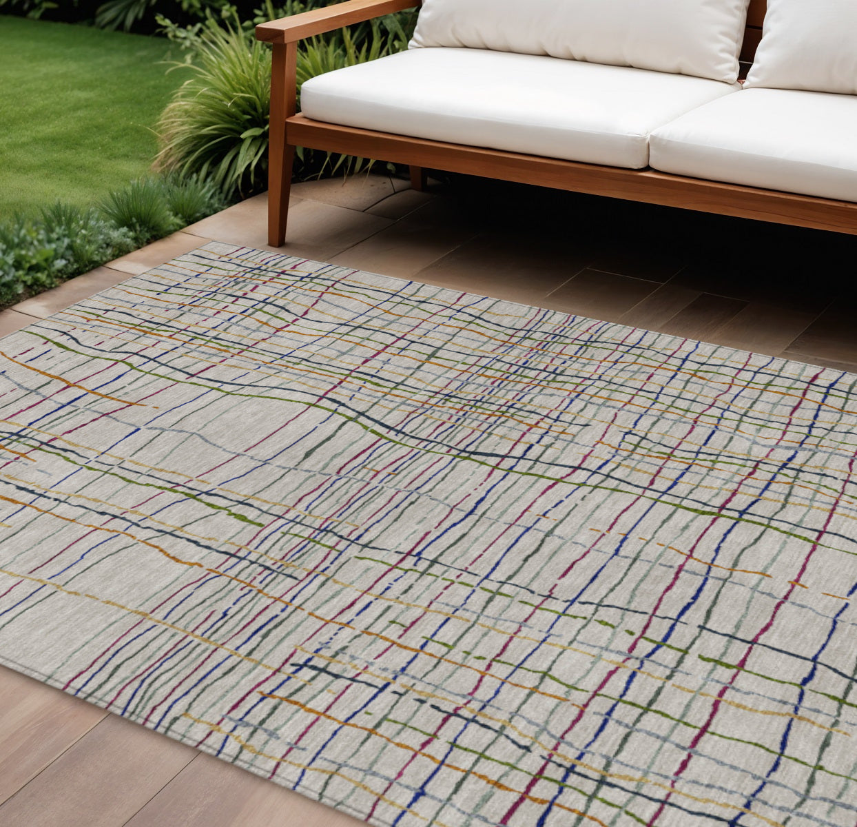 8' X 10' Ivory Pink And Copper Striped Washable Indoor Outdoor Area Rug