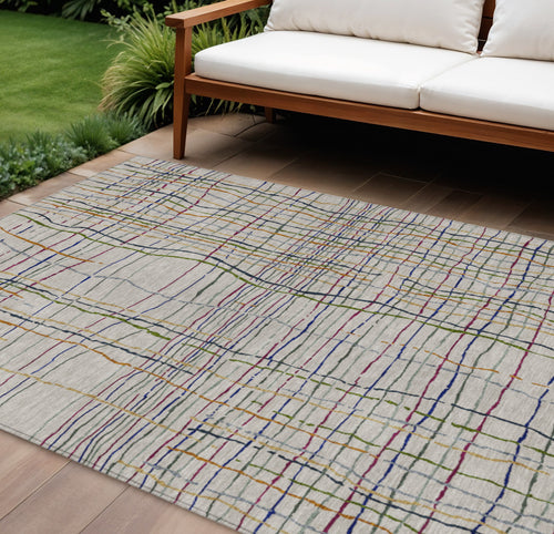 10' X 14' Ivory Pink And Copper Striped Washable Indoor Outdoor Area Rug