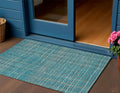 3' X 5' Teal Blue Gray And Brown Striped Washable Indoor Outdoor Area Rug