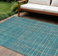 10' X 14' Teal Blue Gray And Brown Striped Washable Indoor Outdoor Area Rug