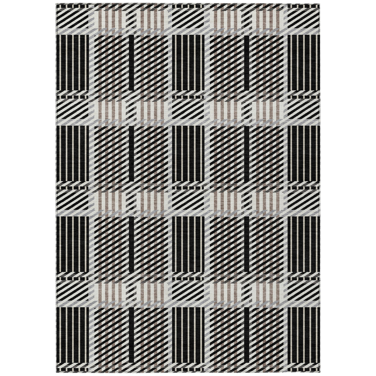 5' X 8' Black Gray And Brown Plaid Washable Indoor Outdoor Area Rug
