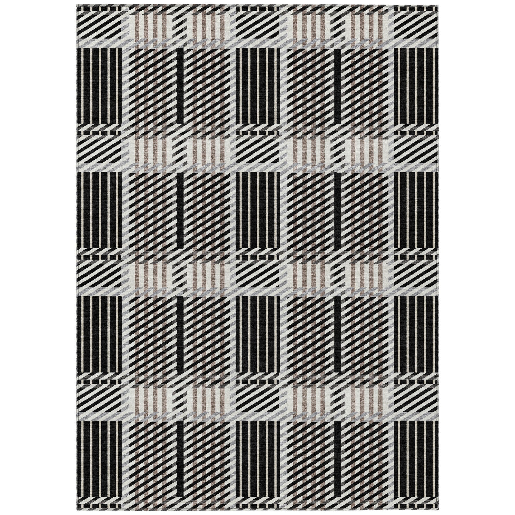 5' X 8' Black Gray And Brown Plaid Washable Indoor Outdoor Area Rug
