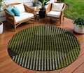 8' Olive Green And Black Round Geometric Washable Indoor Outdoor Area Rug