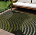 10' X 14' Olive Green And Black Geometric Washable Indoor Outdoor Area Rug