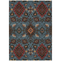 8' X 10' Denim Blue Brick Red And Brown Oriental Washable Indoor Outdoor Area Rug