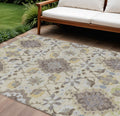 10' X 14' Ivory Brown And Green Oriental Washable Indoor Outdoor Area Rug