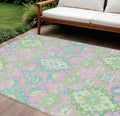9' X 12' Pink Green And Blue Oriental Washable Indoor Outdoor Area Rug
