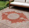 10' X 14' Rust And Beige Oriental Washable Indoor Outdoor Area Rug
