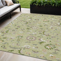 5' X 8' Artichoke Green Gray And Brown Floral Washable Indoor Outdoor Area Rug