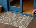 3' X 5' Chocolate Beige And Blue Floral Washable Indoor Outdoor Area Rug