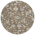 8' Chocolate Beige And Blue Round Floral Washable Indoor Outdoor Area Rug