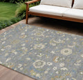 10' X 14' Gray Blue And Green Floral Washable Indoor Outdoor Area Rug