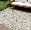 9' X 12' Ivory Brown And Green Floral Washable Indoor Outdoor Area Rug