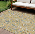 8' X 10' Wheat Blue And Ivory Floral Washable Indoor Outdoor Area Rug