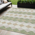 5' X 8' Artichoke Green Ivory And Beige Geometric Washable Indoor Outdoor Area Rug