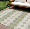 8' X 10' Artichoke Green Ivory And Beige Geometric Washable Indoor Outdoor Area Rug