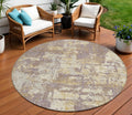 8' Lavender Gold And Beige Round Abstract Washable Indoor Outdoor Area Rug