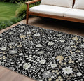 8' X 10' Black Ivory And Gray Oriental Washable Indoor Outdoor Area Rug