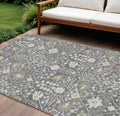 9' X 12' Charcoal Ivory And Green Oriental Washable Indoor Outdoor Area Rug