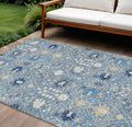 10' X 14' Denim Blue Ivory And Beige Oriental Washable Indoor Outdoor Area Rug