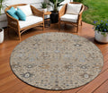 8' Taupe Brown And Gray Round Oriental Washable Indoor Outdoor Area Rug