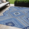 5' X 8' Blue Gray And Ivory Tribal Washable Indoor Outdoor Area Rug