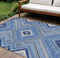 10' X 14' Blue Gray And Ivory Tribal Washable Indoor Outdoor Area Rug