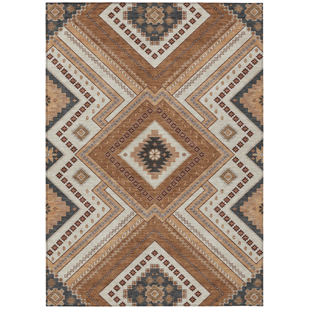 5' X 8' Copper Brown And Beige Tribal Washable Indoor Outdoor Area Rug