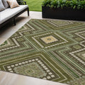 5' X 8' Olive Green Gray And Ivory Tribal Washable Indoor Outdoor Area Rug