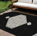 8' X 10' Black Gray And Ivory Oriental Washable Indoor Outdoor Area Rug