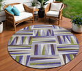 8' Lavender Brown And Green Round Geometric Washable Indoor Outdoor Area Rug